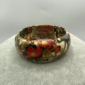 Vintage Artisan Handcrafted Multicolor Floral Bangle Bracelet